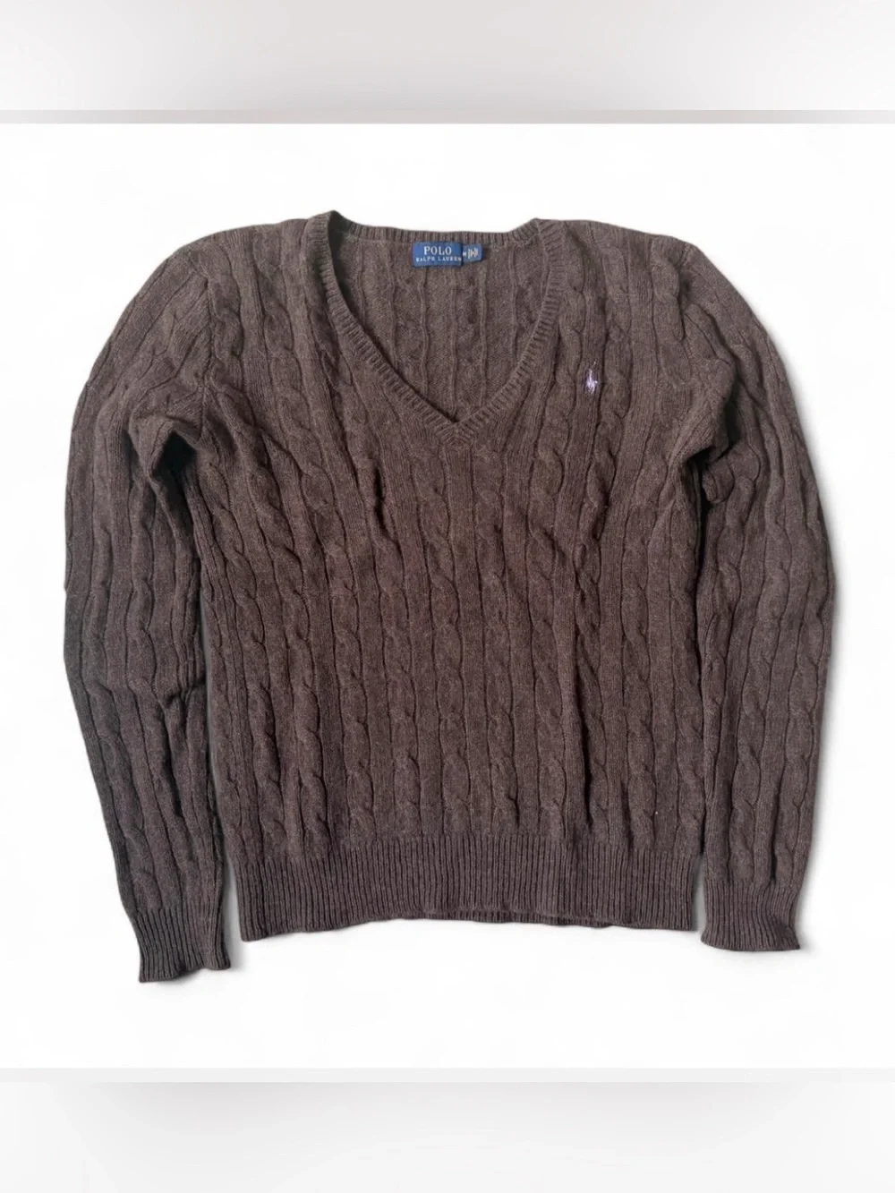 Polo Ralph Lauren Wool Cashmere Cable Knit V-Neck Sweater M
